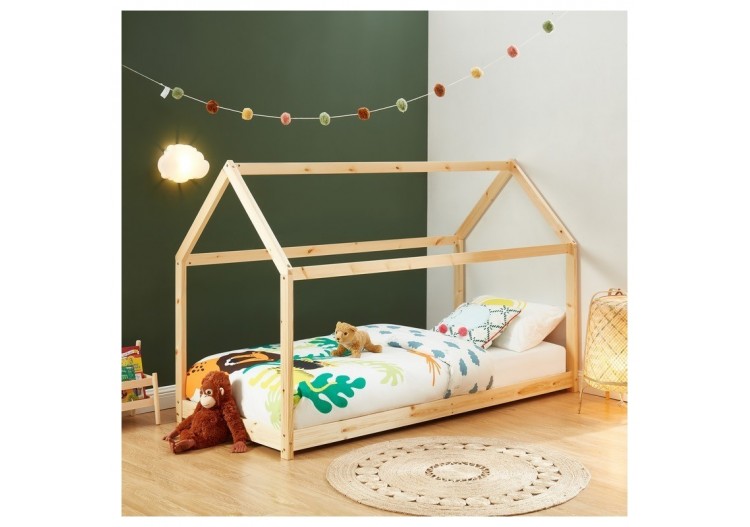 Lit enfant cabane TINY pin naturel 90x190 sommier inclus 2