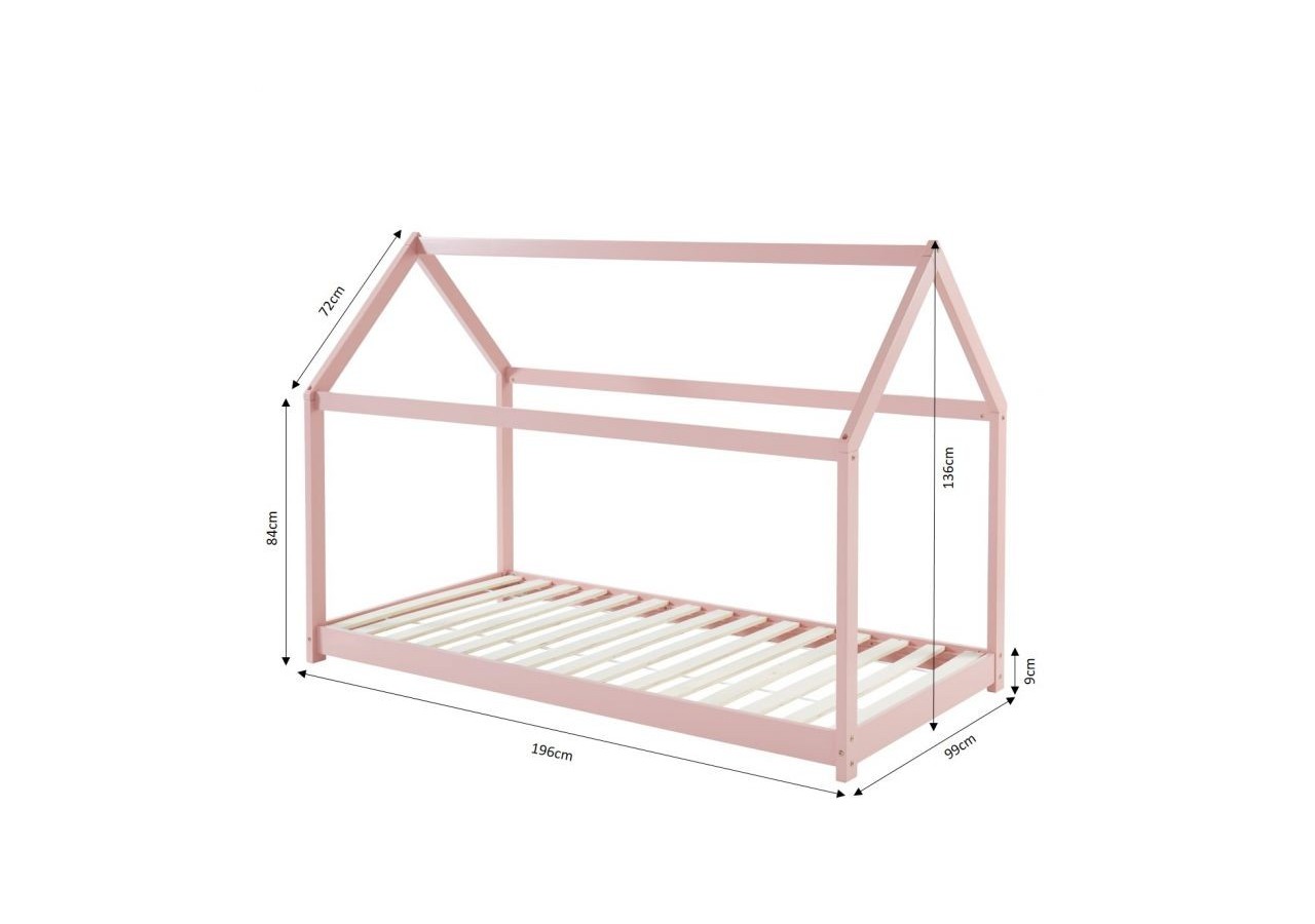 Lit enfant cabane TINY pin rose 90x190 sommier inclus
