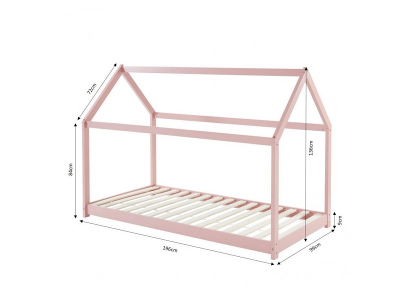 Lit enfant cabane TINY pin rose 90x190 sommier inclus Lit enfant cabane TINY pin rose 90x190 sommier inclus