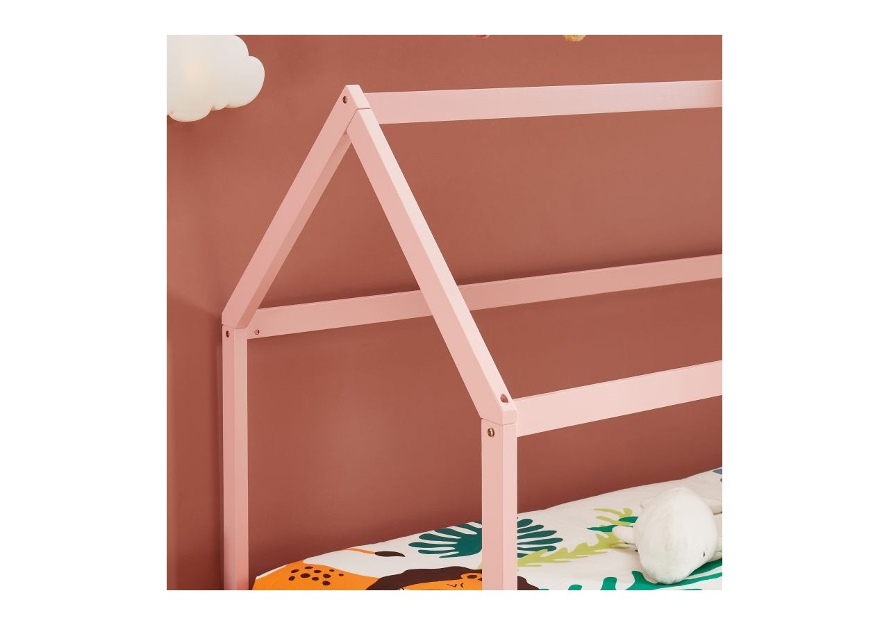 Lit enfant cabane TINY pin rose 90x190 sommier inclus