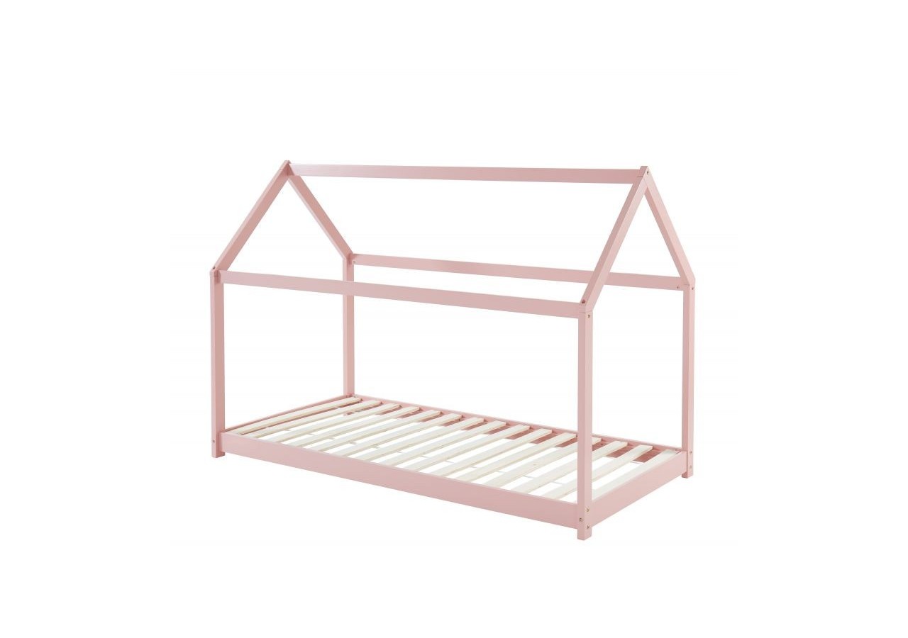 Lit enfant cabane TINY pin rose 90x190 sommier inclus