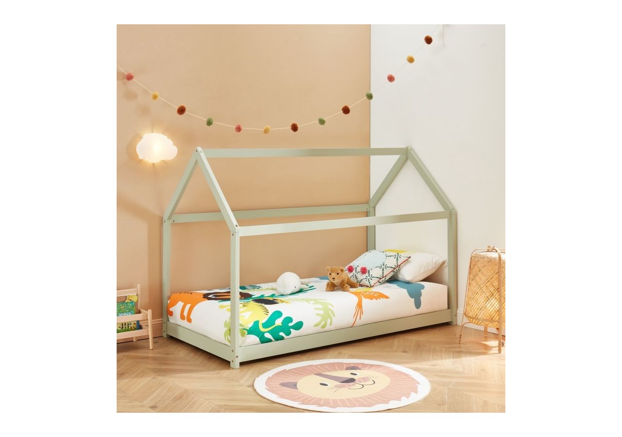 Lit enfant cabane TINY pin vert 90x190 sommier inclus