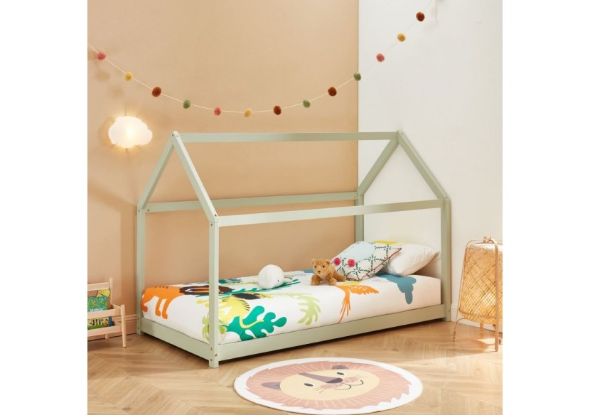 Lit enfant cabane TINY pin vert 90x190 sommier inclus