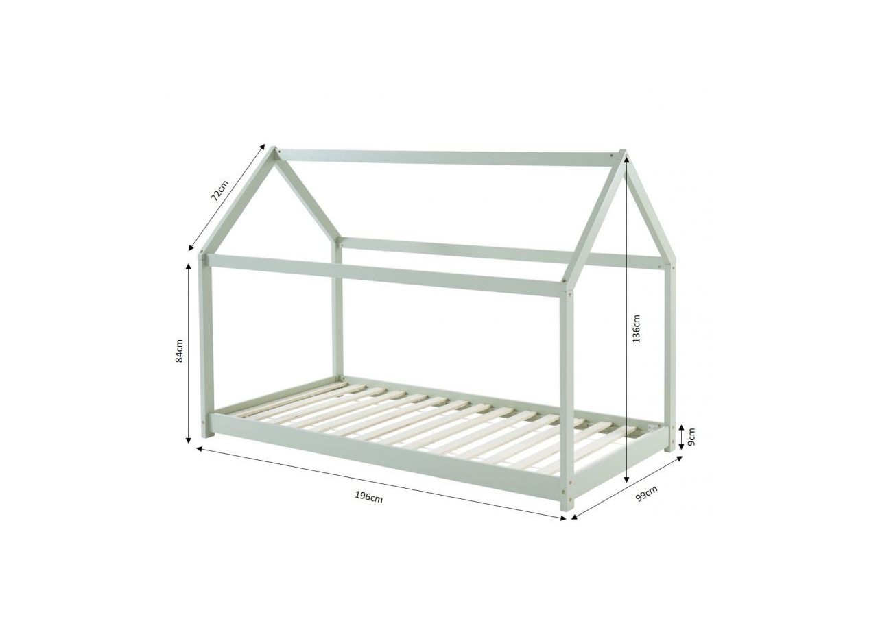 Lit enfant cabane TINY pin vert 90x190 sommier inclus