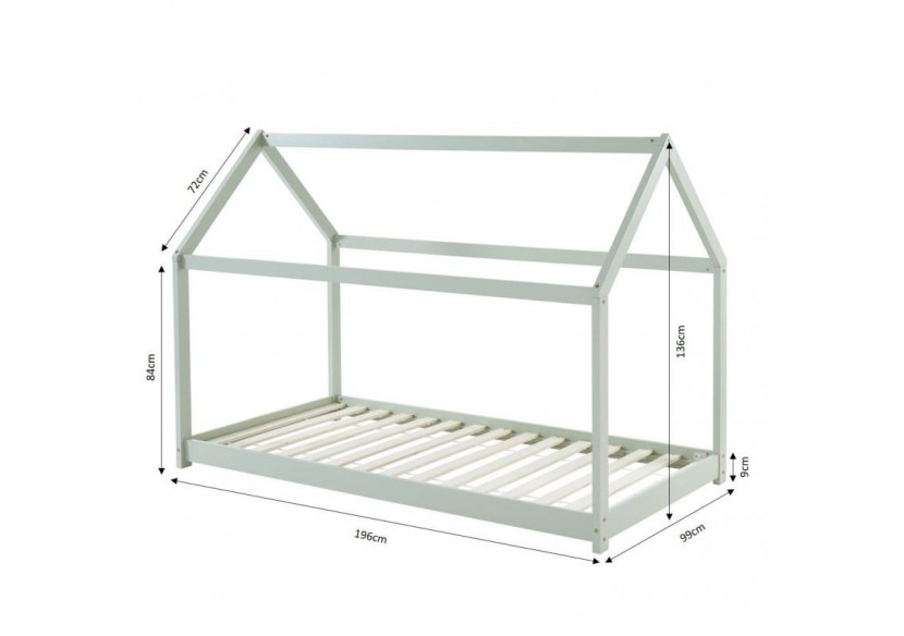 Lit enfant cabane TINY pin vert 90x190 sommier inclus