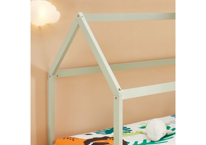 Lit enfant cabane TINY pin vert 90x190 sommier inclus