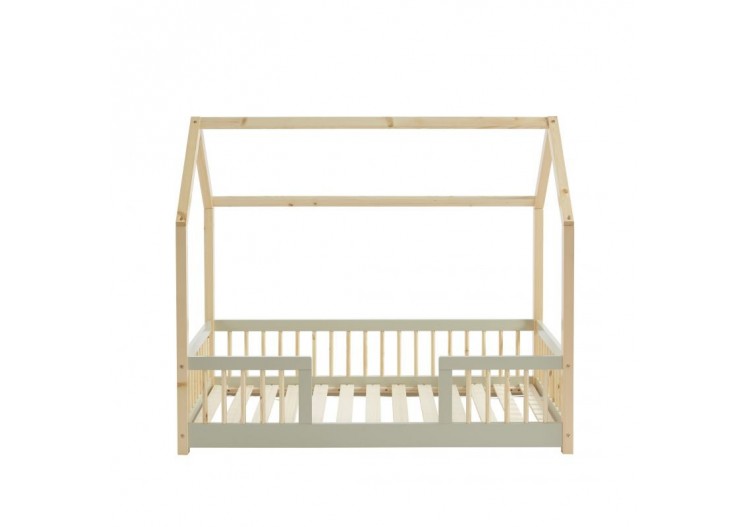 Lit cabane avec barrières TINY pin et perle 70x140 sommier inclus