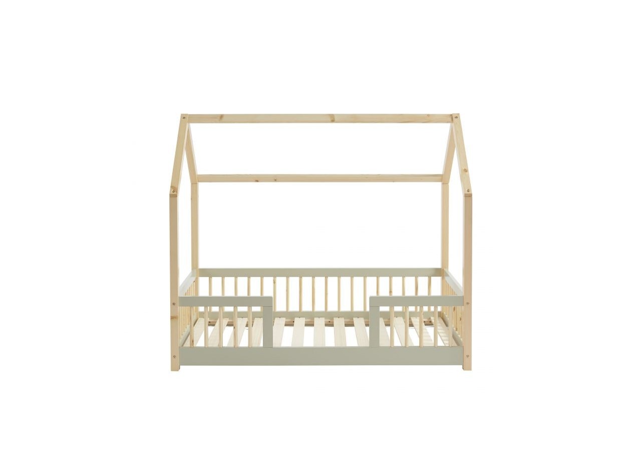 Lit cabane avec barrières TINY pin et perle 70x140 sommier inclus
