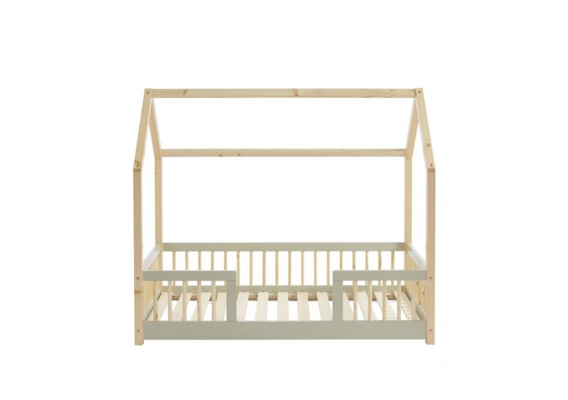 Lit cabane avec barrières TINY pin et perle 70x140 sommier inclus