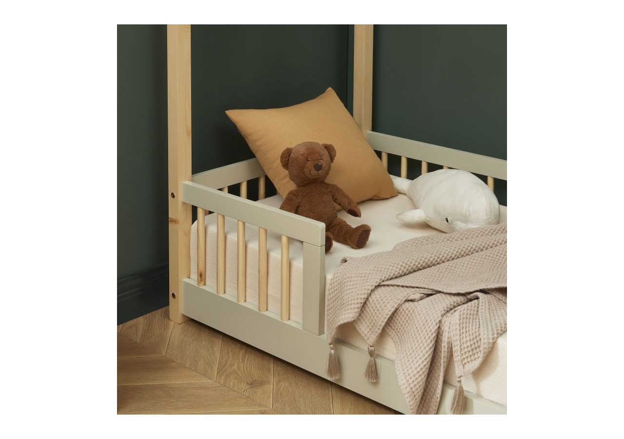 Lit cabane avec barrières TINY pin et perle 70x140 sommier inclus