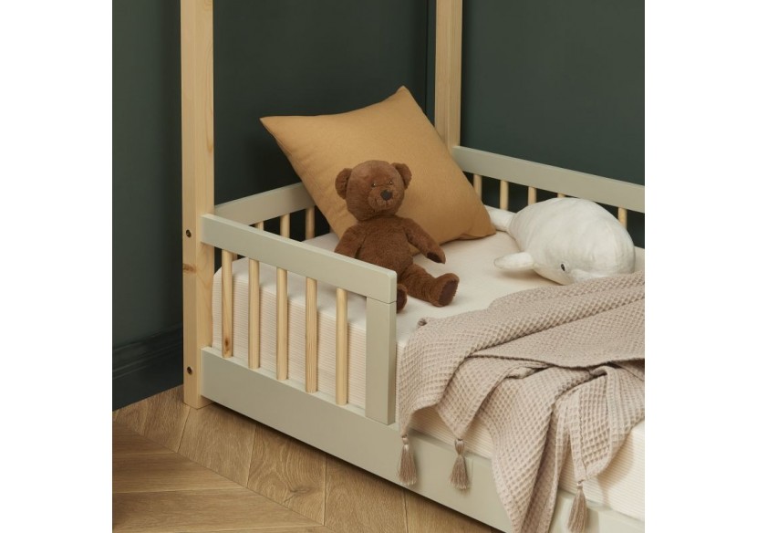 Lit cabane avec barrières TINY pin et perle 70x140 sommier inclus