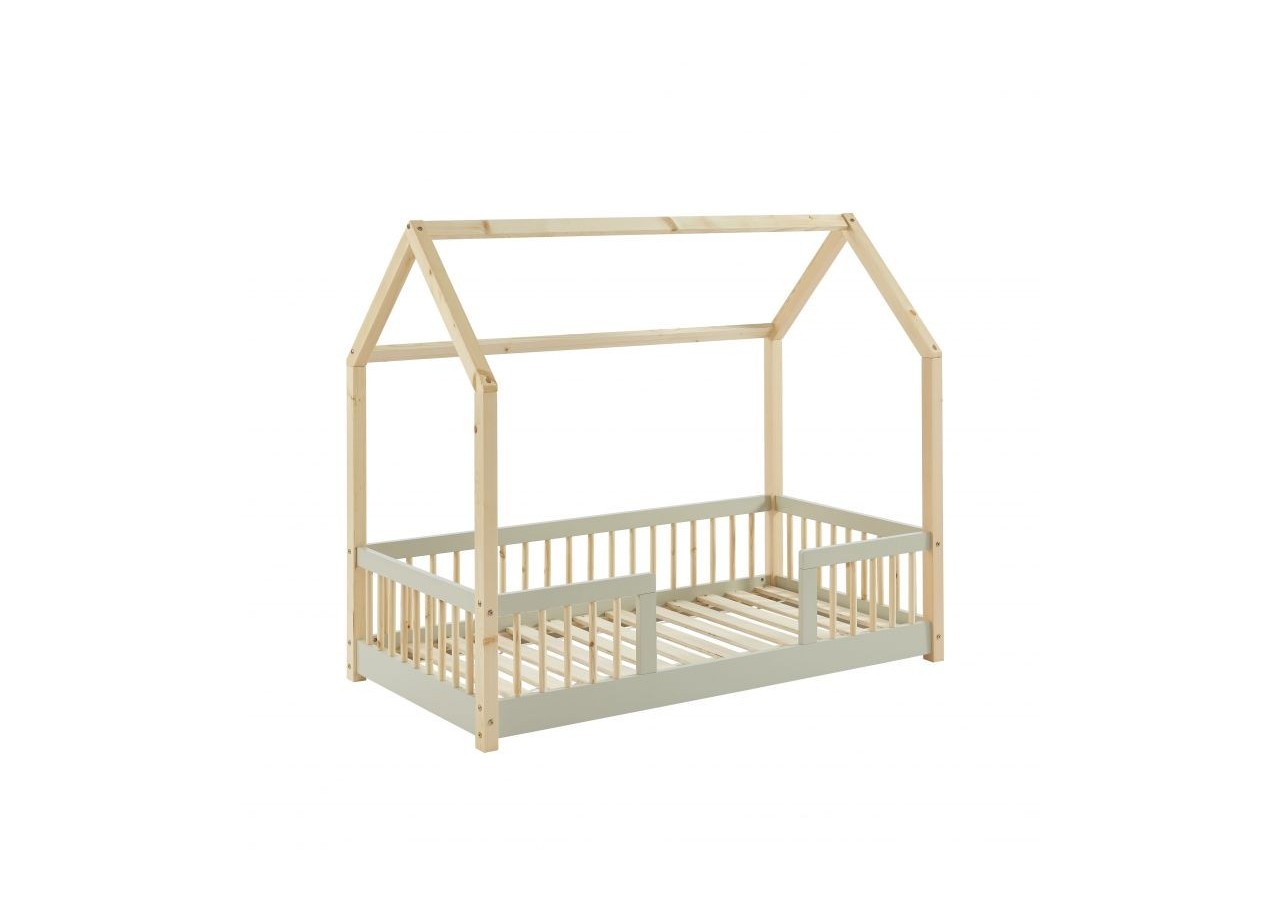 Lit cabane avec barrières TINY pin et perle 70x140 sommier inclus