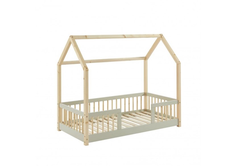 Lit cabane avec barrières TINY pin et perle 70x140 sommier inclus