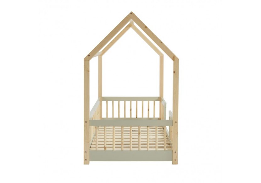 Lit cabane avec barrières TINY pin et perle 70x140 sommier inclus