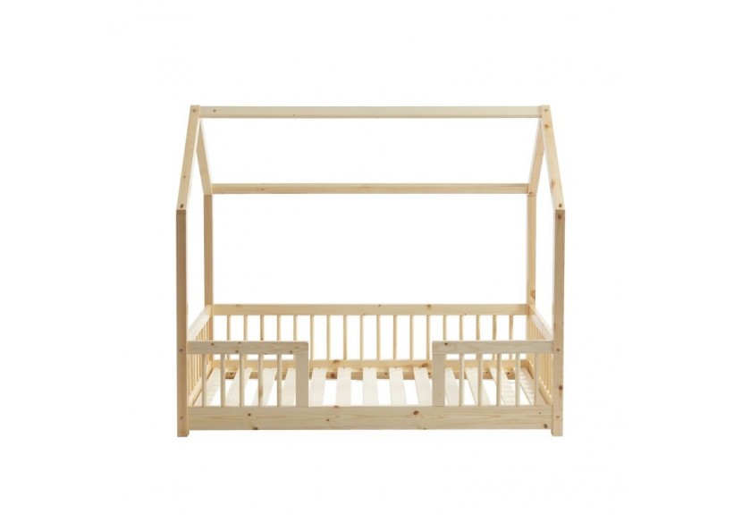 Lit cabane avec barrières TINY pin massif 70x140 sommier inclus