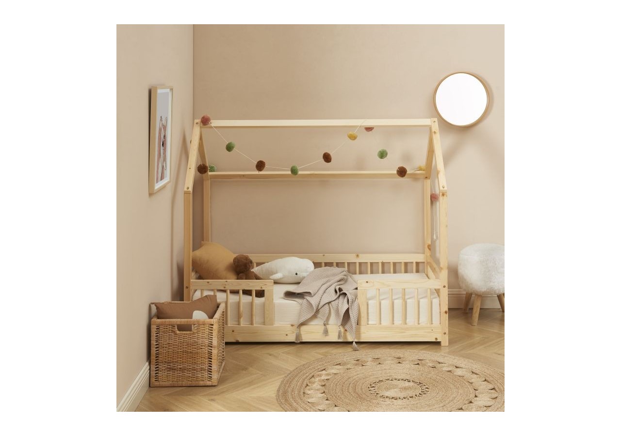 Lit cabane avec barrières TINY pin massif 70x140 sommier inclus