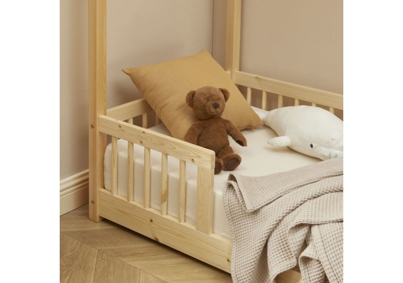 Lit cabane avec barrières TINY pin massif 70x140 sommier inclus