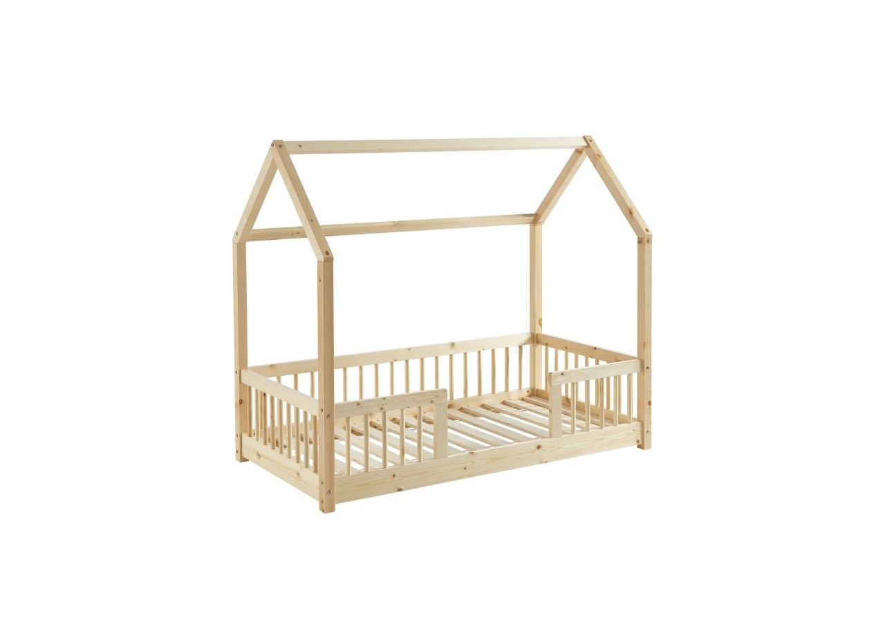 Lit cabane avec barrières TINY pin massif 70x140 sommier inclus