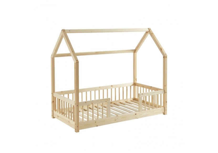 Lit cabane avec barrières TINY pin massif 70x140 sommier inclus