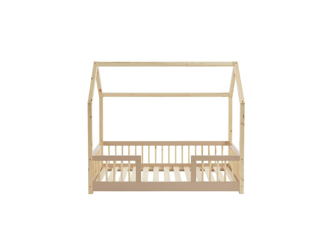 Lit cabane avec barrières TINY pin et rose 70x140 sommier inclus