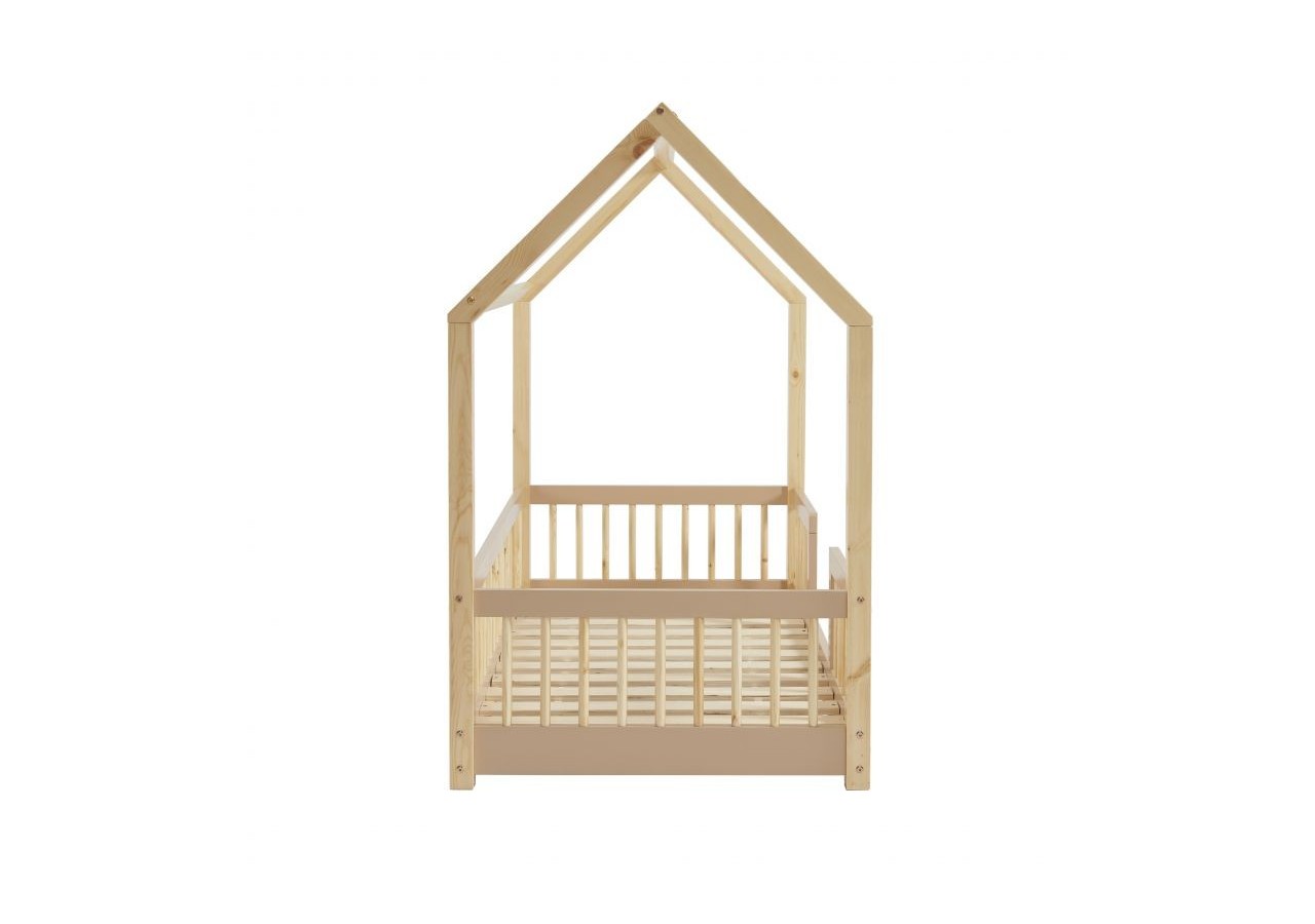 Lit cabane avec barrières TINY pin et rose 70x140 sommier inclus