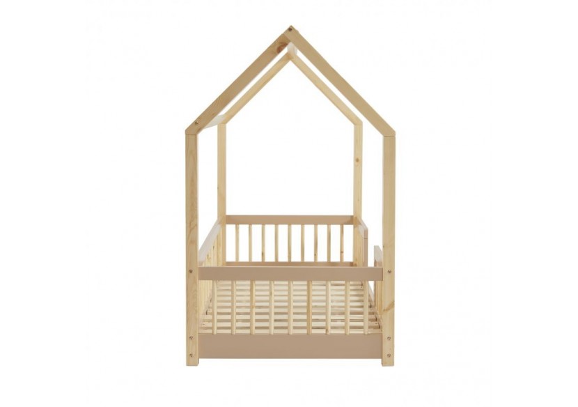 Lit cabane avec barrières TINY pin et rose 70x140 sommier inclus