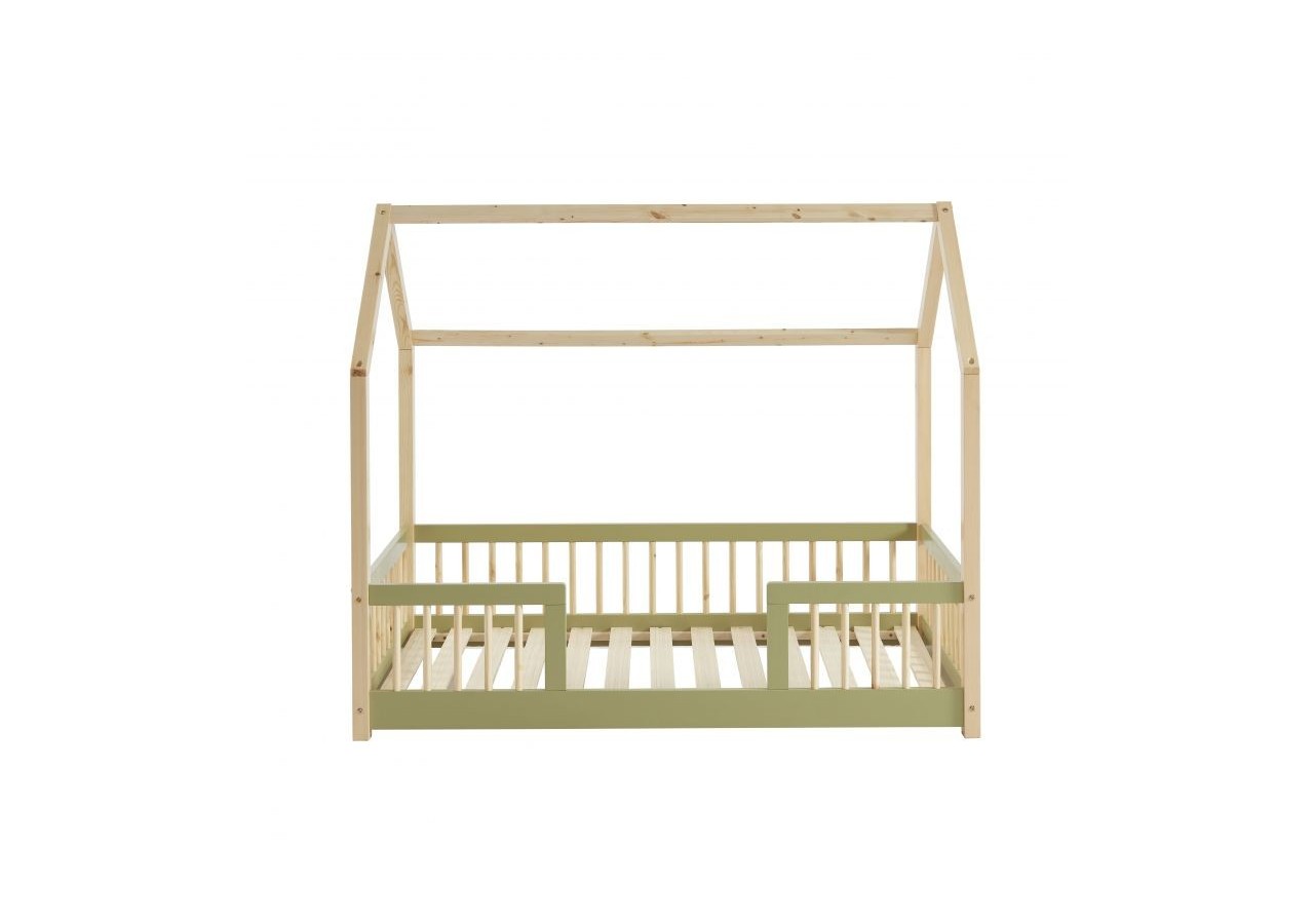 Lit cabane avec barrières TINY pin et vert 70x140 sommier inclus