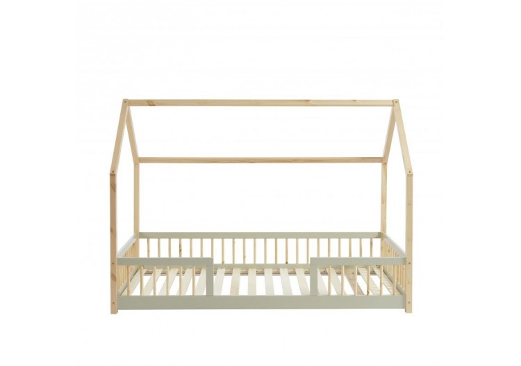 Lit cabane avec barrières TINY pin et perle 90x190 sommier inclus