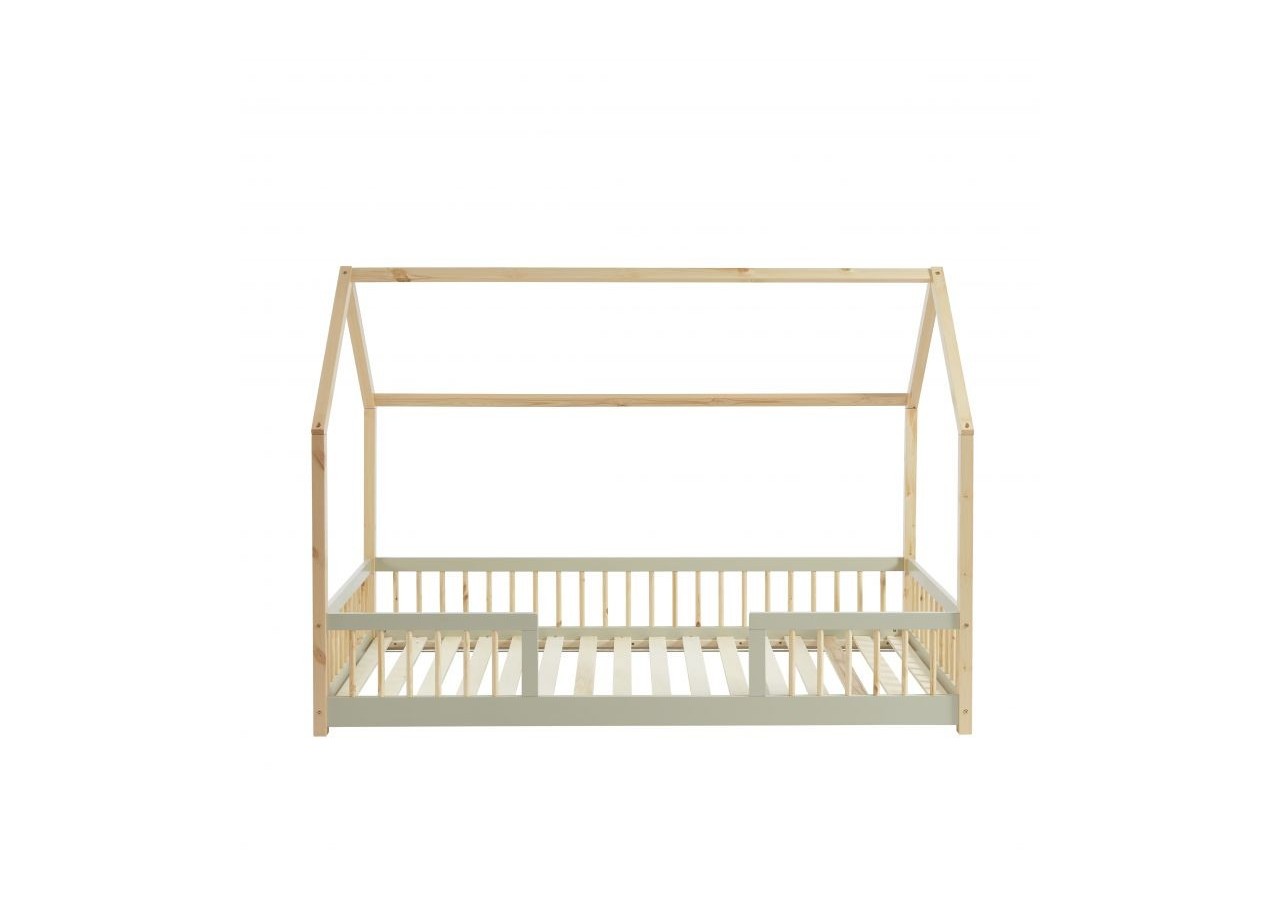 Lit cabane avec barrières TINY pin et perle 90x190 sommier inclus