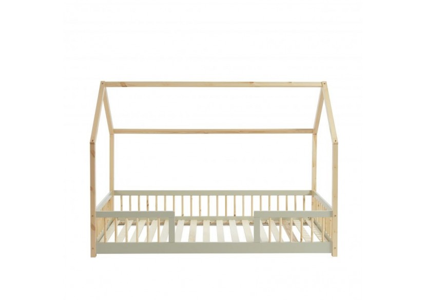 Lit cabane avec barrières TINY pin et perle 90x190 sommier inclus