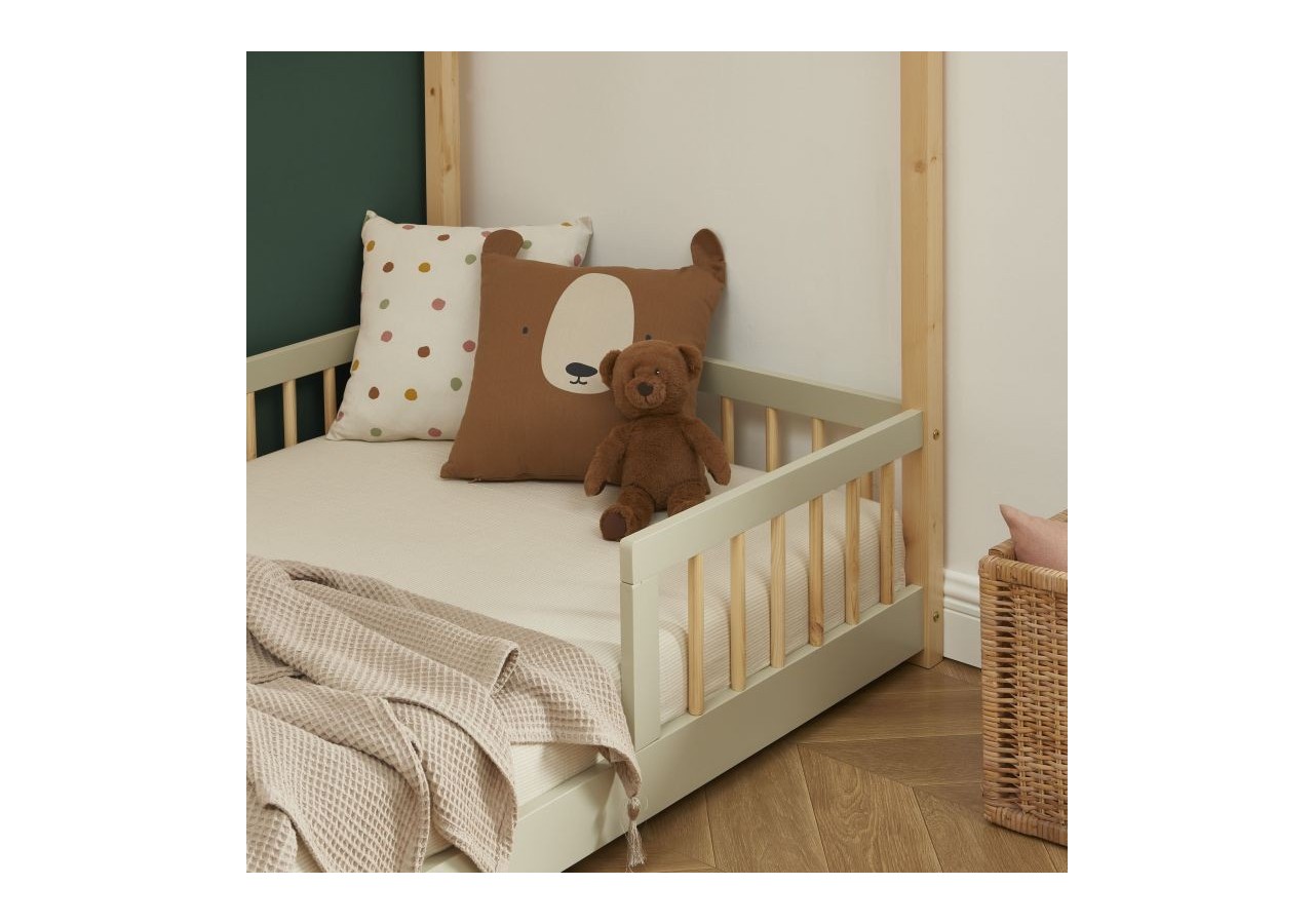 Lit cabane avec barrières TINY pin et perle 90x190 sommier inclus