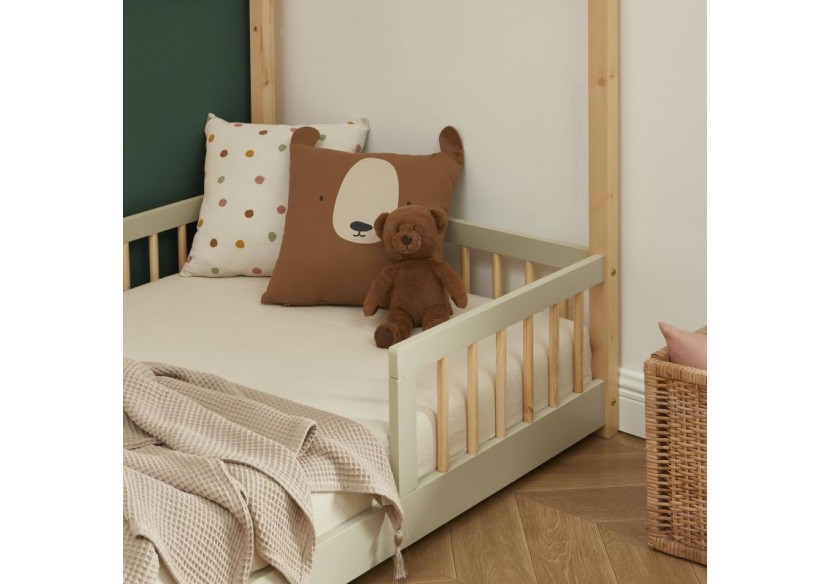 Lit cabane avec barrières TINY pin et perle 90x190 sommier inclus