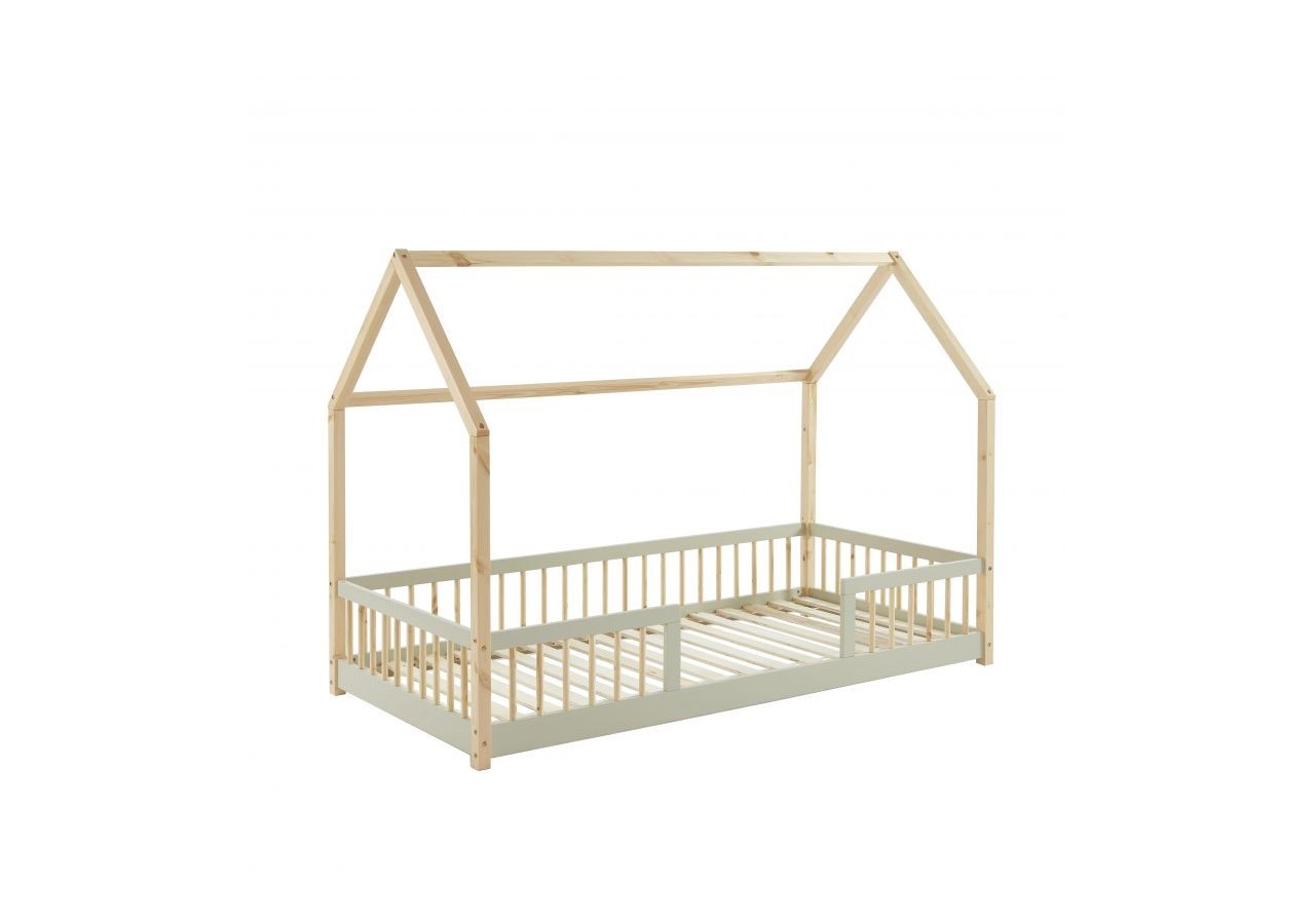 Lit cabane avec barrières TINY pin et perle 90x190 sommier inclus