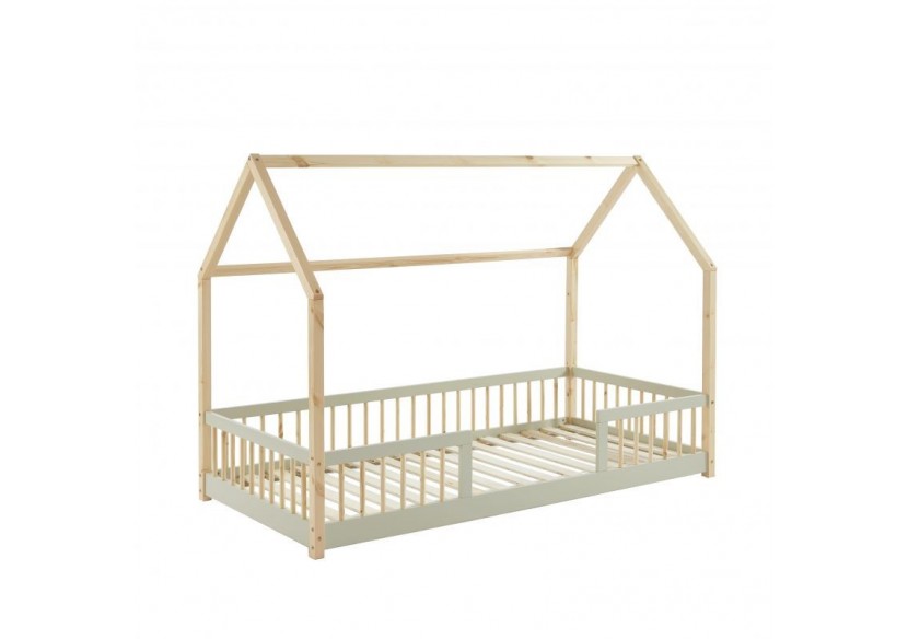 Lit cabane avec barrières TINY pin et perle 90x190 sommier inclus