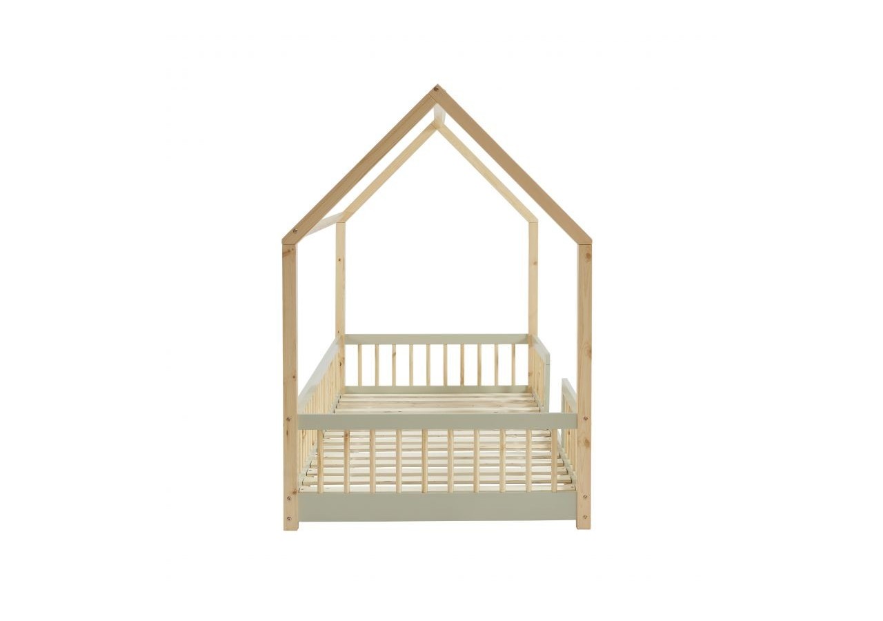 Lit cabane avec barrières TINY pin et perle 90x190 sommier inclus