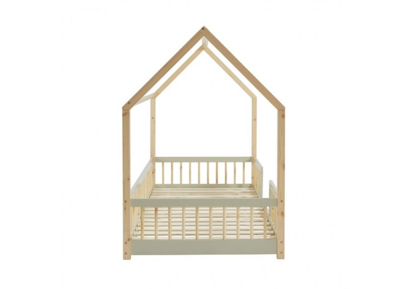 Lit cabane avec barrières TINY pin et perle 90x190 sommier inclus