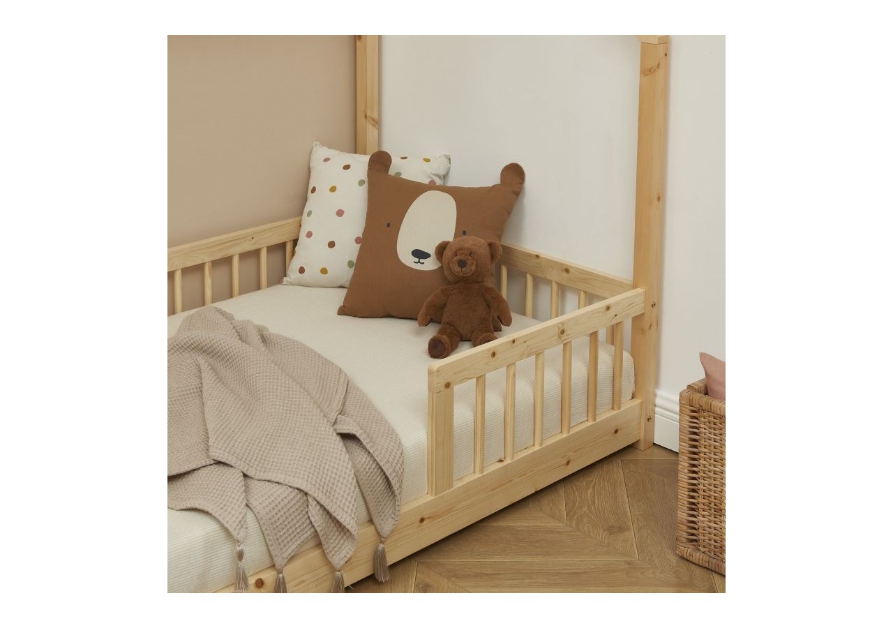 Lit cabane avec barrières TINY pin massif 90x190 sommier inclus