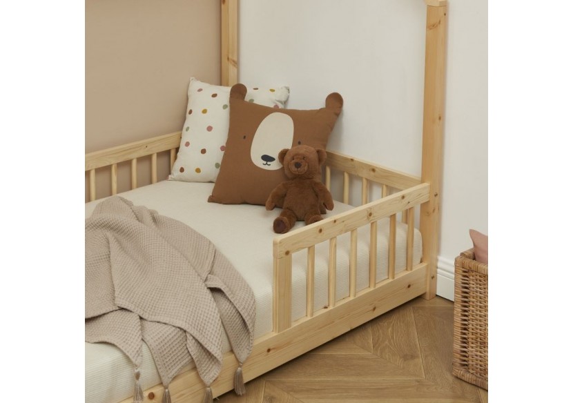 Lit cabane avec barrières TINY pin massif 90x190 sommier inclus