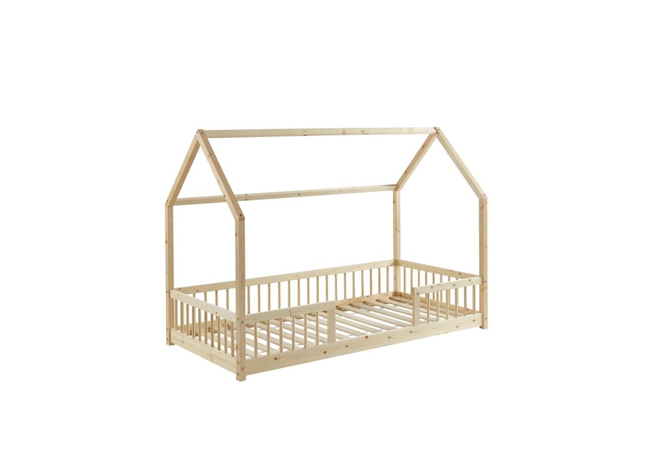 Lit cabane avec barrières TINY pin massif 90x190 sommier inclus