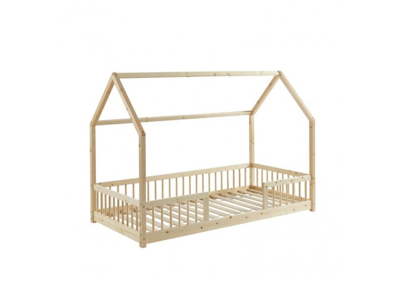 Lit cabane avec barrières TINY pin massif 90x190 sommier inclus