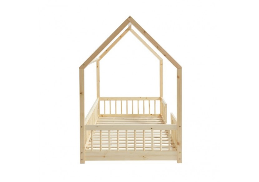 Lit cabane avec barrières TINY pin massif 90x190 sommier inclus