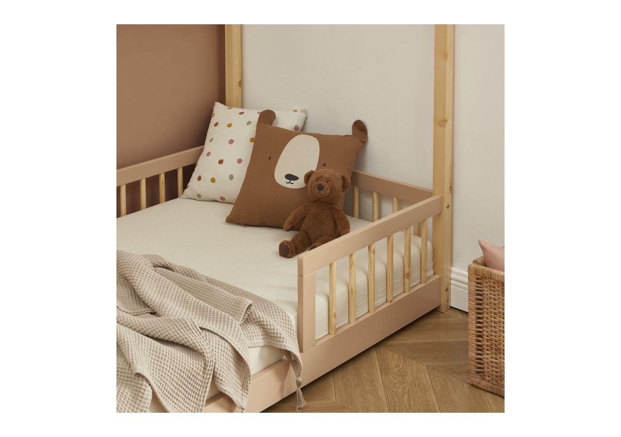 Lit cabane avec barrières TINY pin et rose 90x190cm sommier inclus