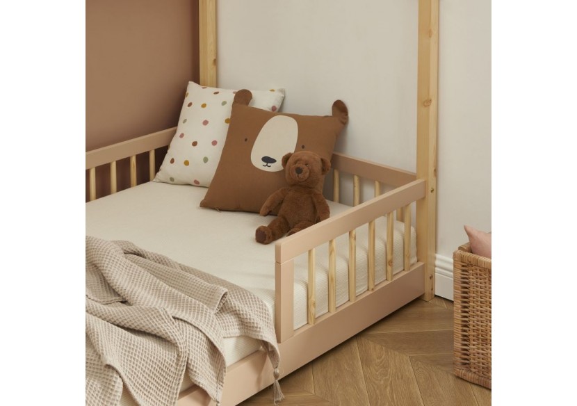 Lit cabane avec barrières TINY pin et rose 90x190cm sommier inclus