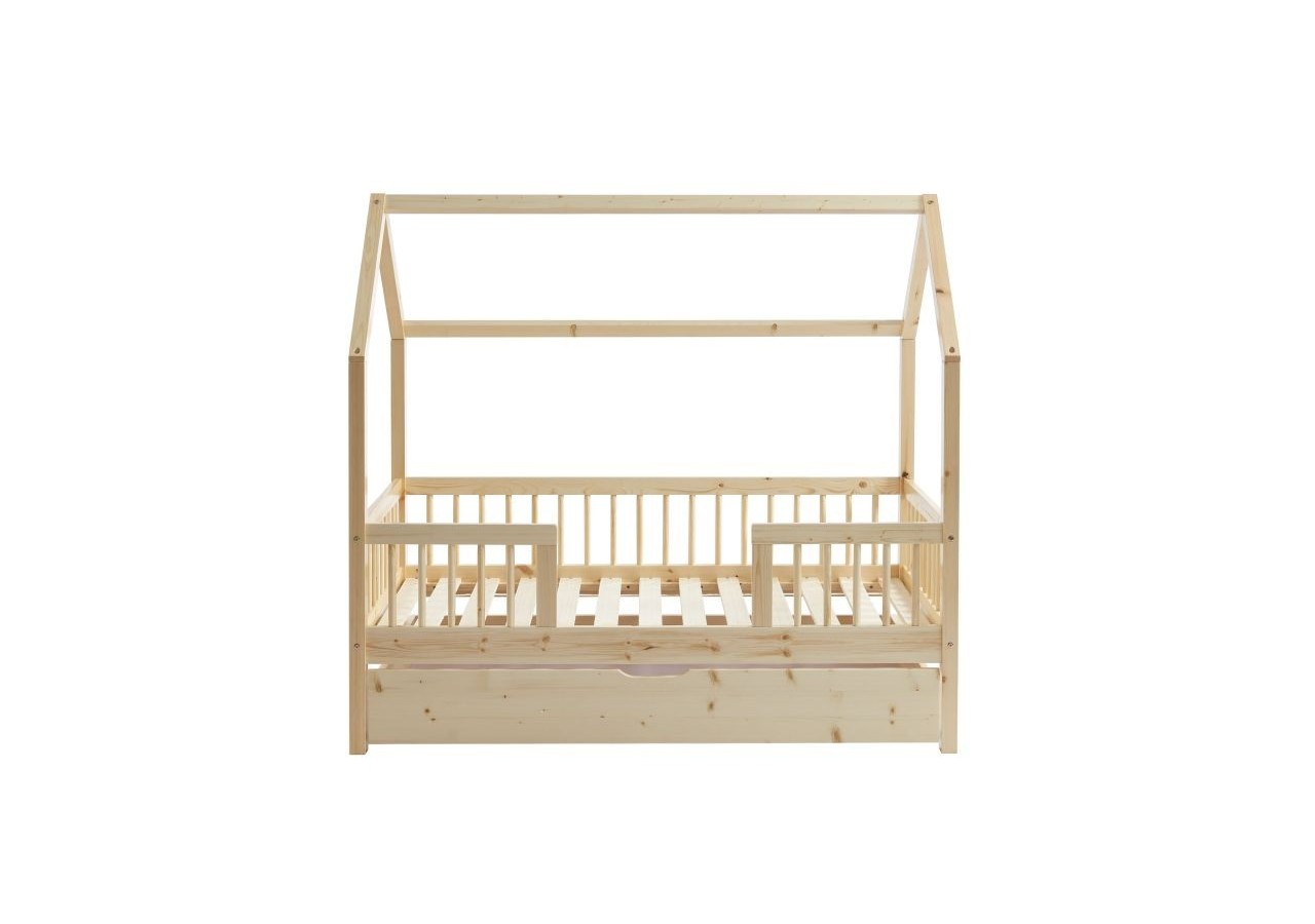 Lit cabane avec barrières TINY pin massif 70x140 sommier + tiroir inclus