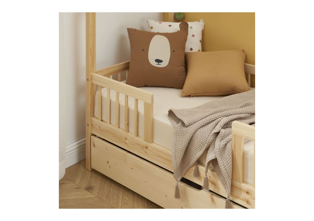 Lit cabane avec barrières TINY pin massif 70x140 sommier + tiroir inclus
