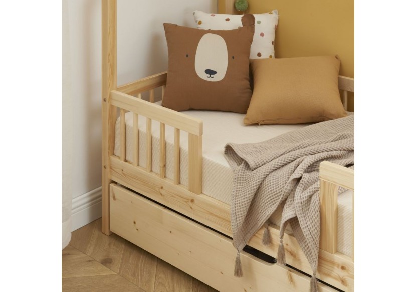 Lit cabane avec barrières TINY pin massif 70x140 sommier + tiroir inclus