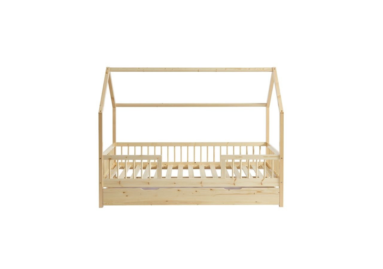 Lit cabane avec barrières TINY pin massif 90x190 sommier + tiroir inclus