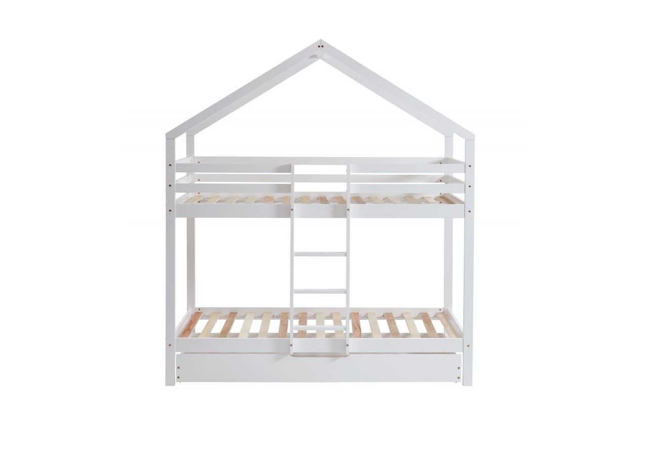 Lit cabane superposé TINY pin blanc 90x190 sommier inclus