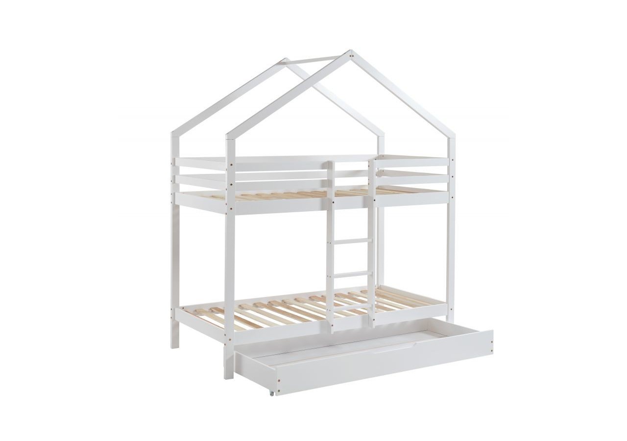 Lit cabane superposé TINY pin blanc 90x190 sommier inclus