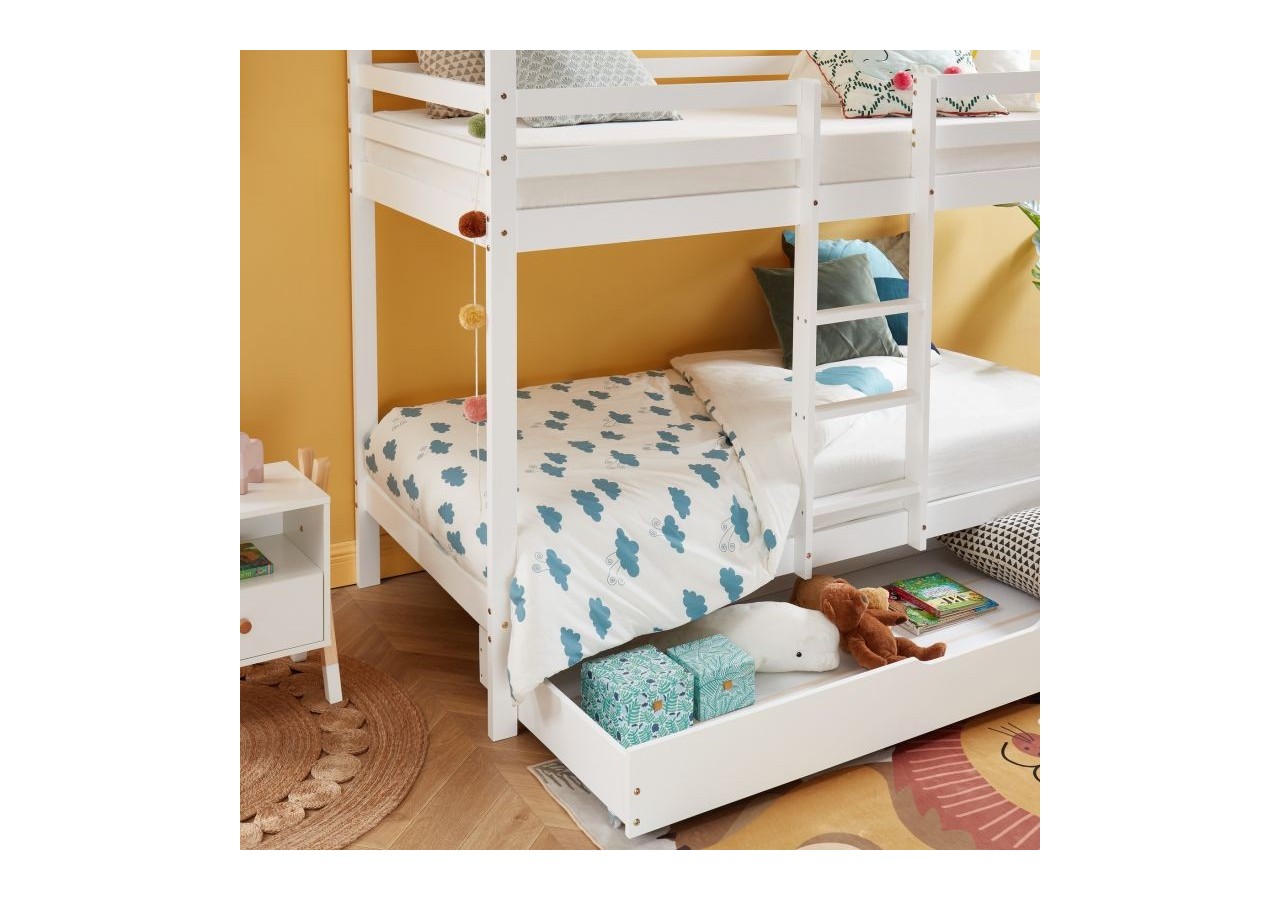 Lit cabane superposé TINY pin blanc 90x190 sommier inclus